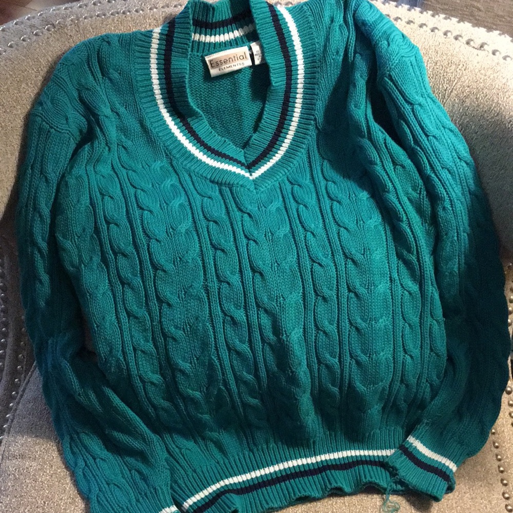 Vintage V-neck Teal stripe varsity knit sweater
